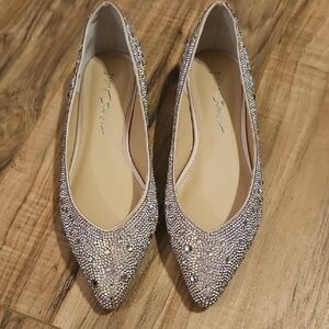 Betsey Johnson Silver Flats with Rhinestones